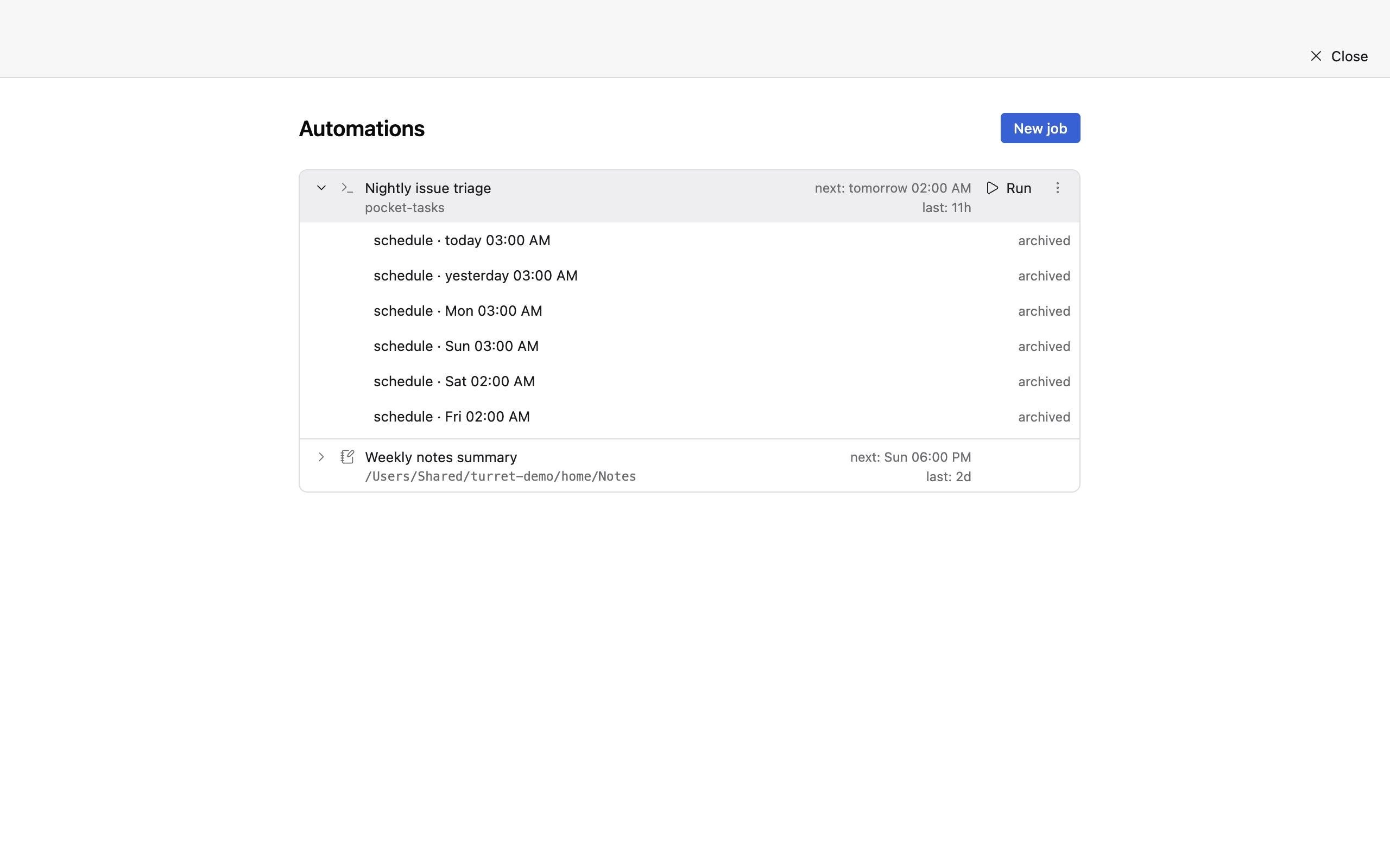 An automation's editor beside its run history