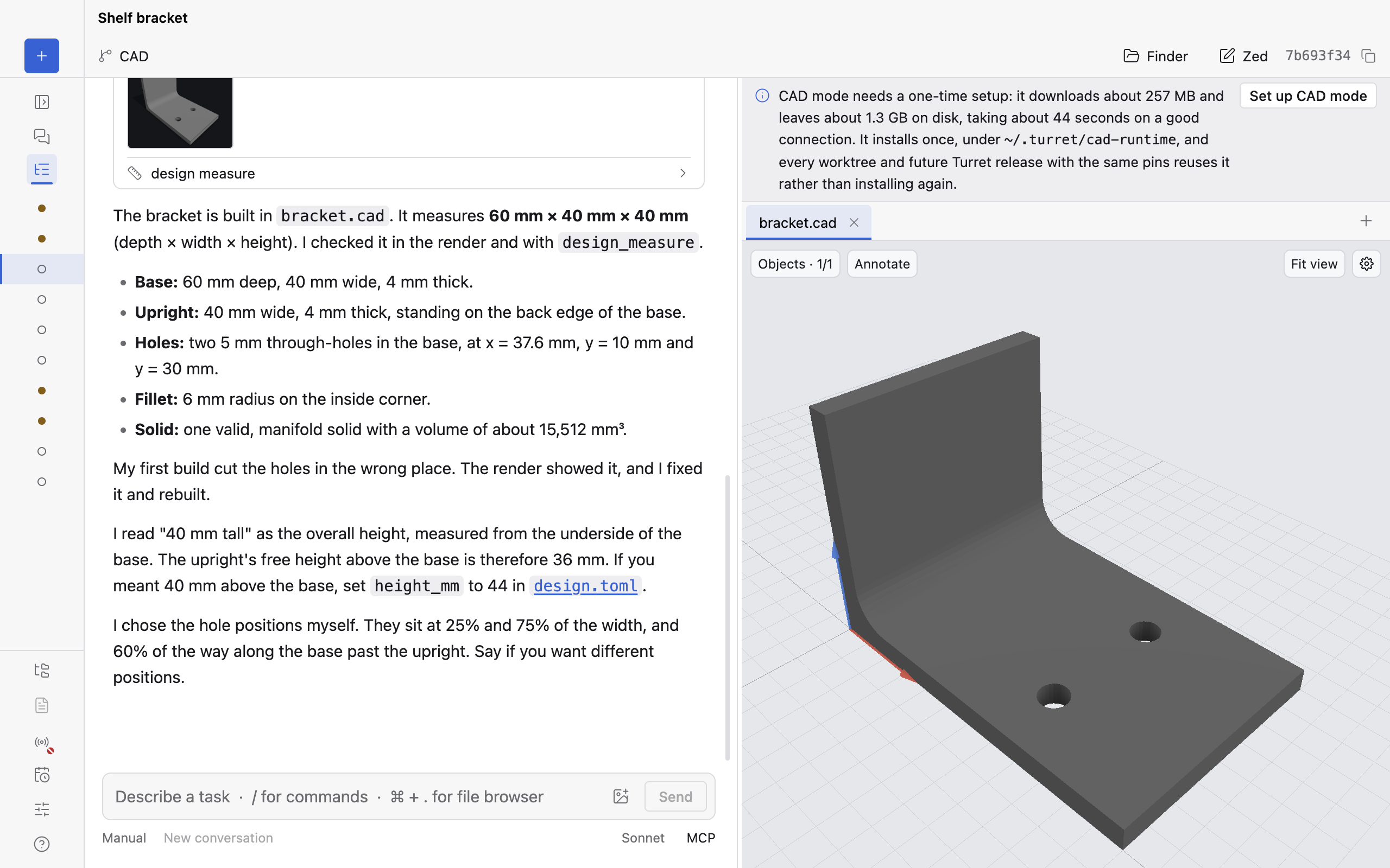 The bracket's first build in the viewer